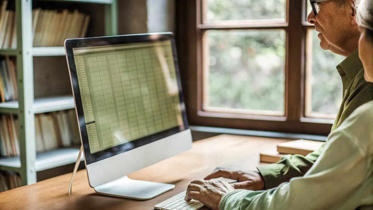 Researcher at computer accessing Roane County Tennessee online genealogy databases and records